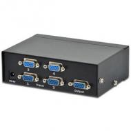 DIGITUS VGA Switch, 4-fach, 250 MHz, Metallgehäuse, schwarz Videosignal eines von 4 angeschlossenen PCs wird auf einen Monitor / Beamer übertragen, 5 x 15 Pol VGA Kupplungen als Anschlüsse, 250 MHz Bandbreite, 1920 x 1080 Auflösung, unterstützt DDC, DDCB, DDC2B, Maße: (B)128 x (T)75 x (H)45mm mit externem Netzteil und Anleitung (DS-45100-1)