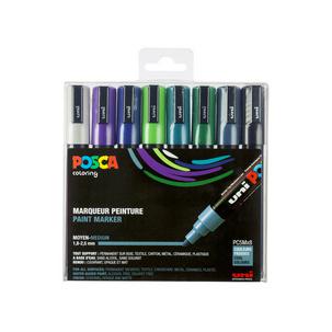 Pigmentmarker POSCA PC-5M, 8er Etui, kalte Farben PC5M/8 METAL 09