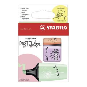 Textmarker BOSS® MINI Pastellove, 3er Etui (Sortierung: pastellorange, -lila, -grün) 07/03-57