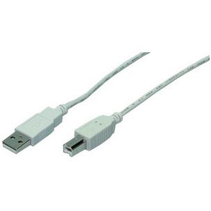 Symbolbild: USB 2.0 Anschlusskabel, USB A-Stecker - USB-B Stecker, grau CU0009B