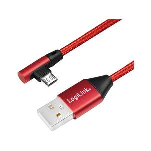 Symbolbild: USB 2.0 Anschlusskabel, USB-A Stecker - Micro-USB Stecker (90 Grad abgewinkelt), rot CU0150